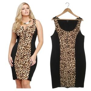 Torrid Dress Womens 2 Leopard Color Block Round Neck Sleeveless Mob Wife Black